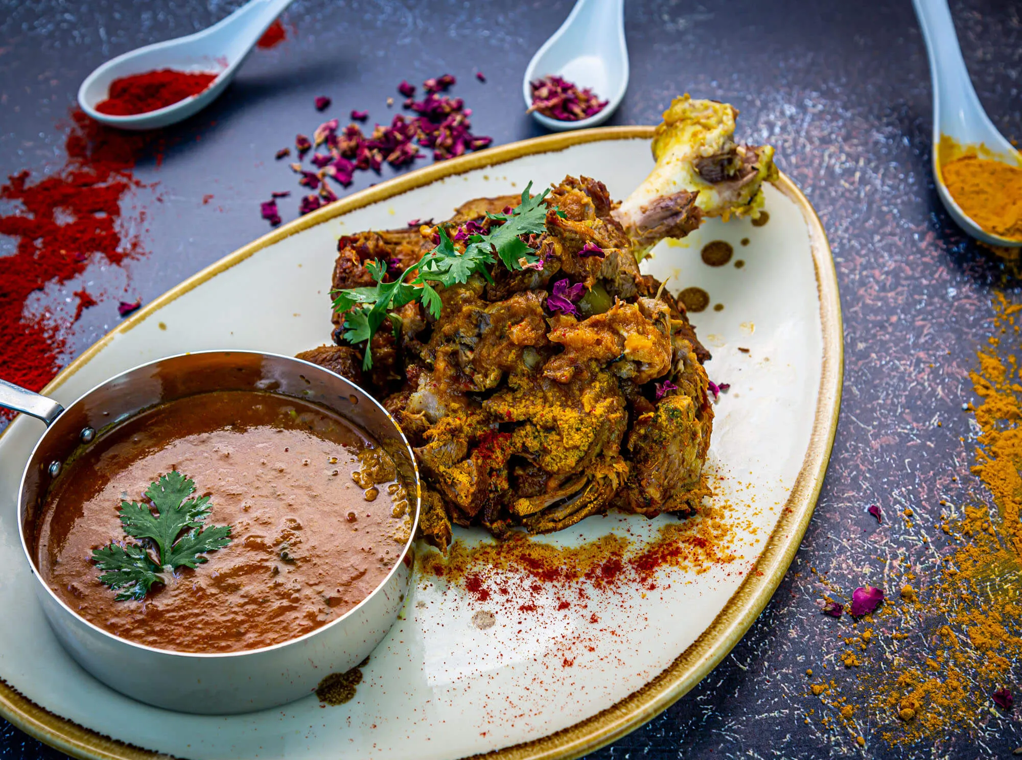 A tandoor lamb shank with rich gravy