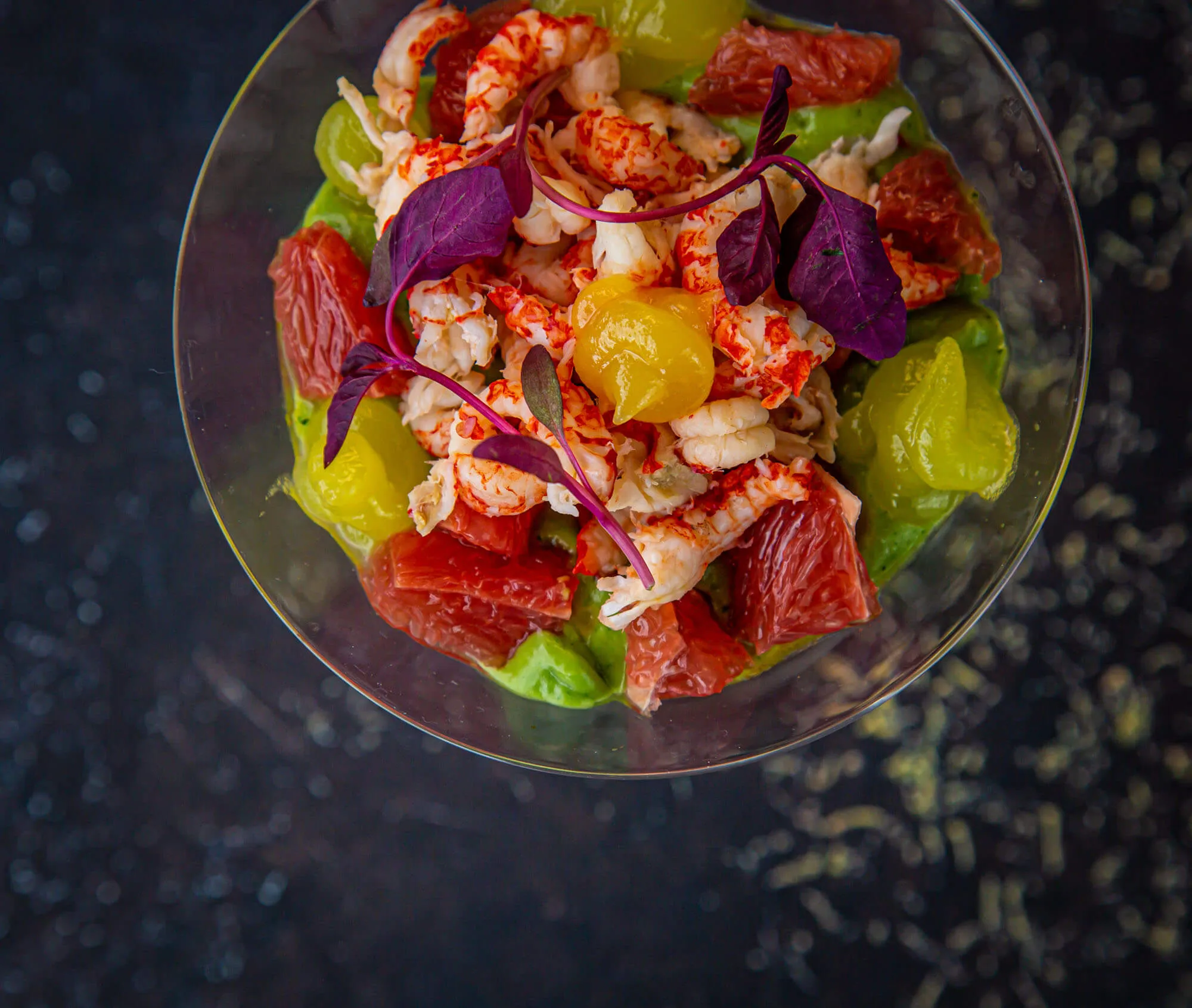 A pink crayfish and grapefruit salad